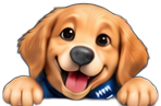 Buddy the puppy mascot peeking over edge